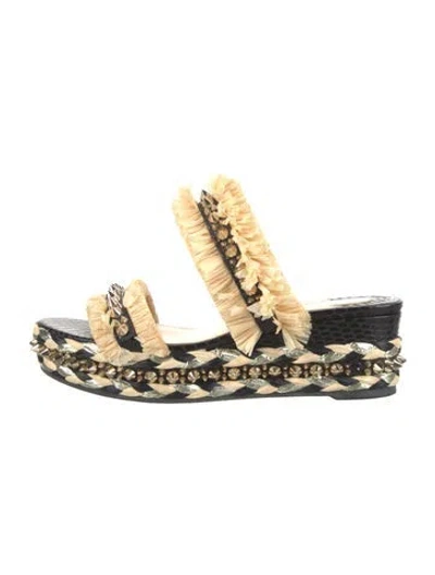 Pre-owned Christian Louboutin Spike Accents Straw Espadrilles