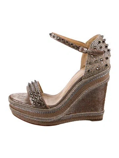 Pre-owned Christian Louboutin Spike Accents Studded Accents Espadrilles In Silver