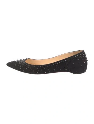 Pre-owned Christian Louboutin Spike Accents Suede Ballet Flats In Black