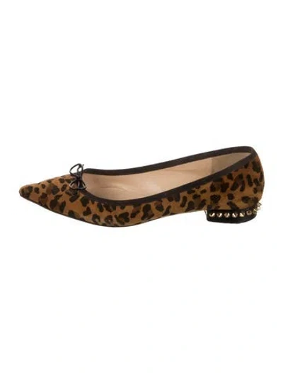 Pre-owned Christian Louboutin Spike Accents Suede Ballet Flats In Brown