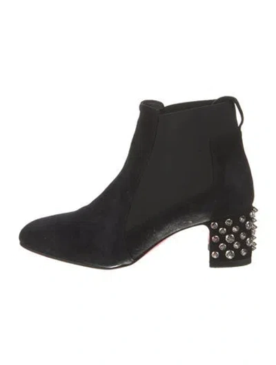 Pre-owned Christian Louboutin Spike Accents Suede Chelsea Boots In Black