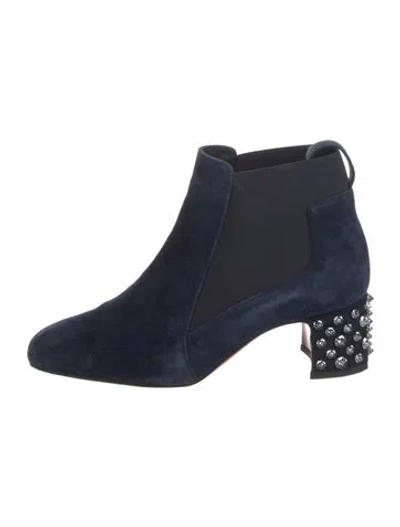 Pre-owned Christian Louboutin Spike Accents Suede Chelsea Boots In Blue