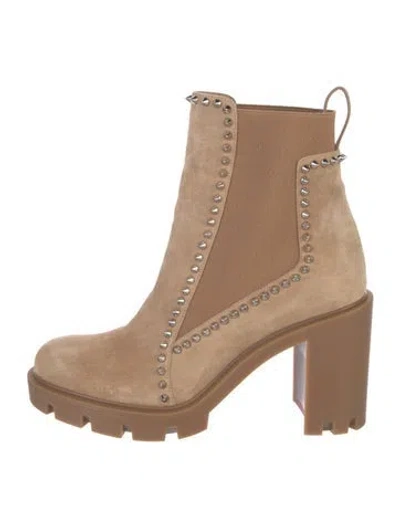 Pre-owned Christian Louboutin Spike Accents Suede Chelsea Boots In Neutral
