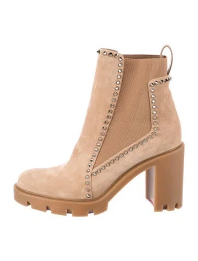 Pre-owned Christian Louboutin Spike Accents Suede Chelsea Boots In Neutral