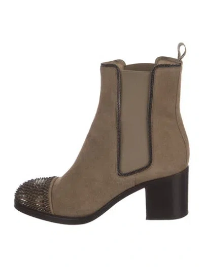 Pre-owned Christian Louboutin Spike Accents Suede Chelsea Boots In Neutral