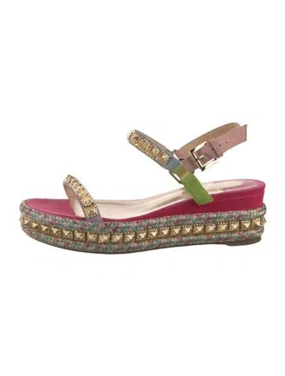 Pre-owned Christian Louboutin Spike Accents Suede Espadrilles In Gold