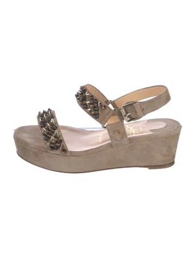 Pre-owned Christian Louboutin Spike Accents Suede Espadrilles In Neutral
