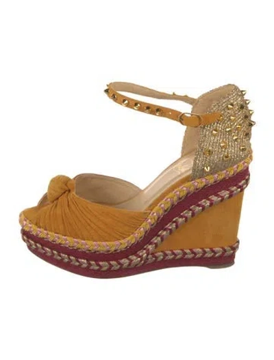 Pre-owned Christian Louboutin Spike Accents Suede Espadrilles In Neutral