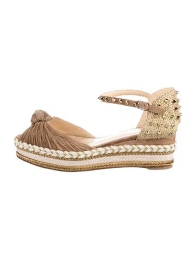 Pre-owned Christian Louboutin Spike Accents Suede Espadrilles In Neutral