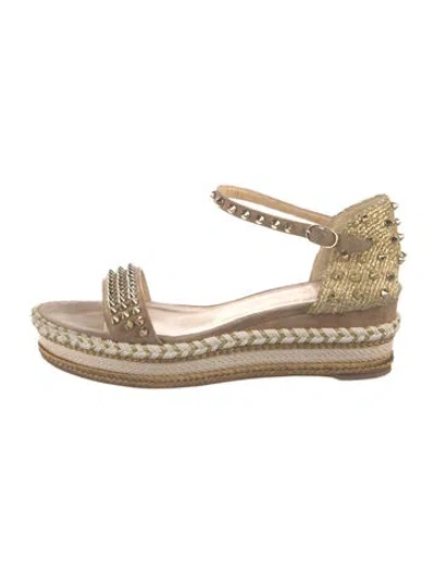 Pre-owned Christian Louboutin Spike Accents Suede Espadrilles In Neutral