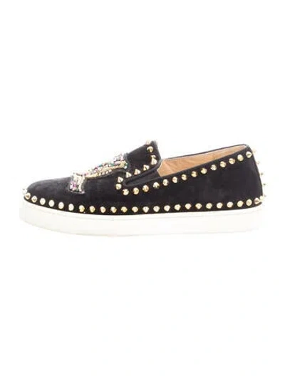 Pre-owned Christian Louboutin Spike Accents Suede Flats In Black