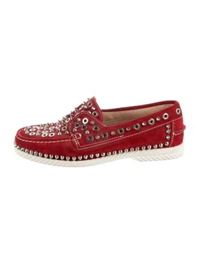 Pre-owned Christian Louboutin Spike Accents Suede Loafers In Red