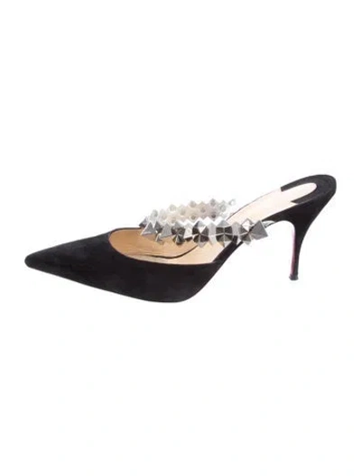 Pre-owned Christian Louboutin Spike Accents Suede Mules In Black