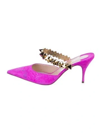 Pre-owned Christian Louboutin Spike Accents Suede Mules In Multi