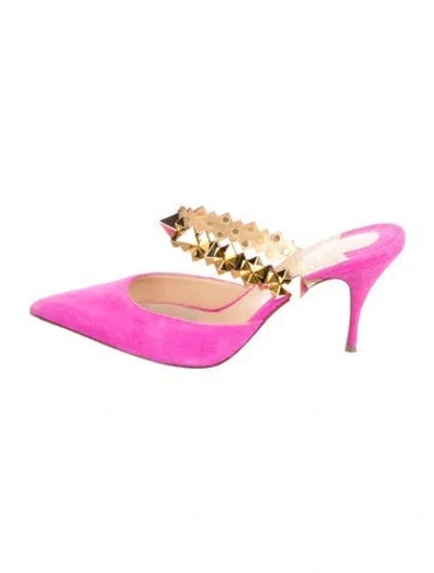 Pre-owned Christian Louboutin Spike Accents Suede Mules In Pink