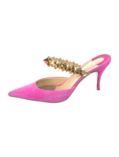Pre-owned Christian Louboutin Spike Accents Suede Mules In Pink