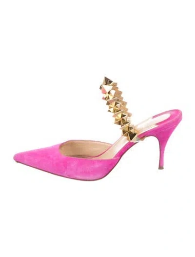 Pre-owned Christian Louboutin Spike Accents Suede Mules In Pink