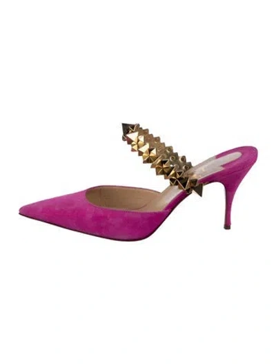 Pre-owned Christian Louboutin Spike Accents Suede Mules In Purple