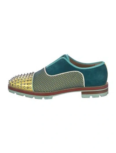 Pre-owned Christian Louboutin Spike Accents Suede Oxfords In Blue