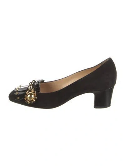 Pre-owned Christian Louboutin Spike Accents Suede Pumps In Black