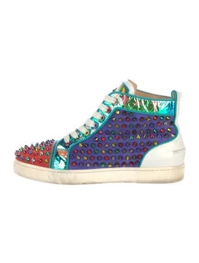 Pre-owned Christian Louboutin Spike Accents Suede Sneakers In Blue