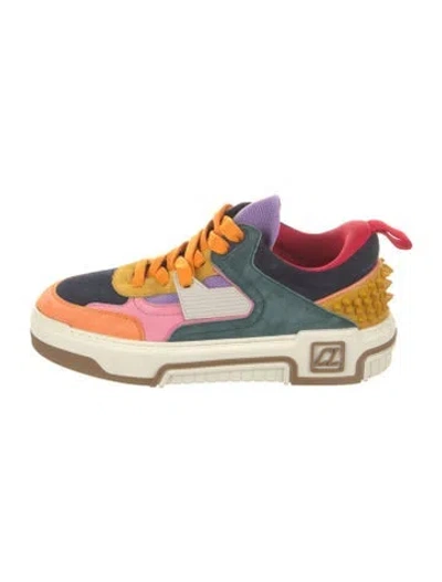 Pre-owned Christian Louboutin Spike Accents Suede Sneakers In Green