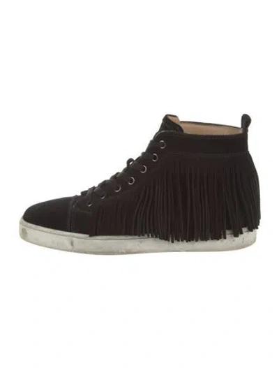Pre-owned Christian Louboutin Spike Accents Suede Wedge Sneakers In Black