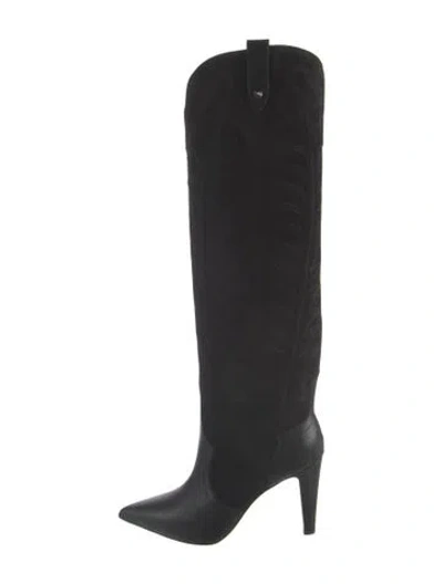 Pre-owned Christian Louboutin Spike Accents Suede Western Boots W/ Tags In Black