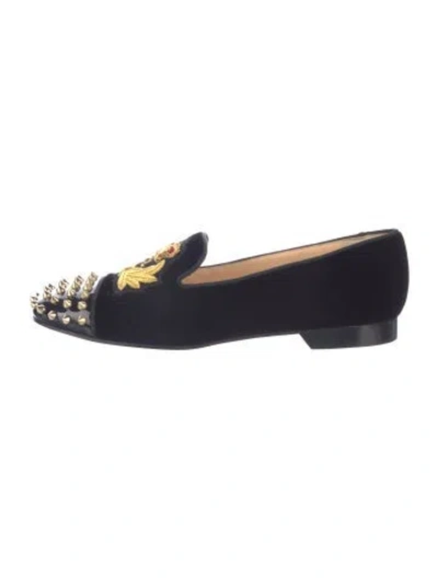 Pre-owned Christian Louboutin Spike Accents Velvet Loafers In Blue