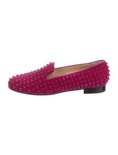 Pre-owned Christian Louboutin Spike Accents Velvet Loafers In Pink