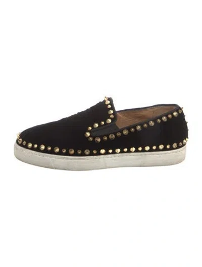 Pre-owned Christian Louboutin Spike Accents Velvet Sneakers In Black