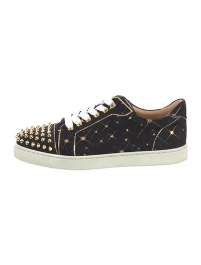 Pre-owned Christian Louboutin Spike Accents Velvet Sneakers In Black