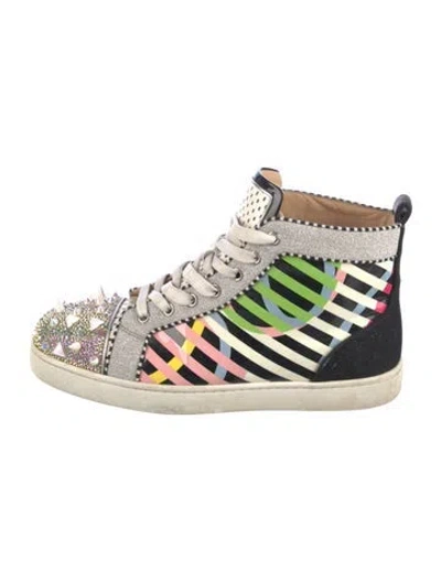 Pre-owned Christian Louboutin Spike Accents Vinyl Sneakers In White