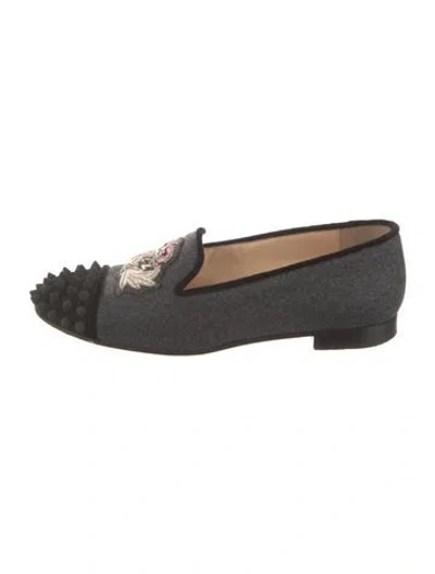 Pre-owned Christian Louboutin Spike Accents Wool Loafers In Gray