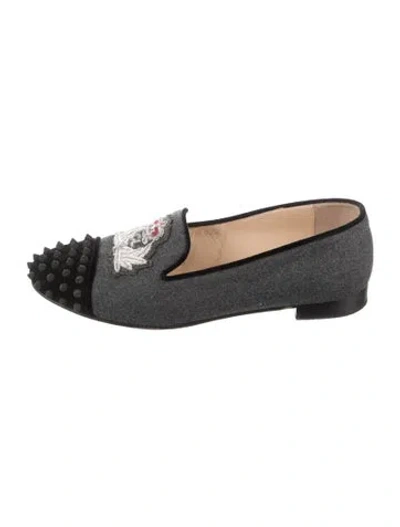 Pre-owned Christian Louboutin Spike Accents Wool Loafers In Grey