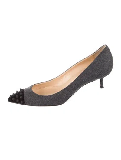 Pre-owned Christian Louboutin Spike Accents Wool Pumps In Gray