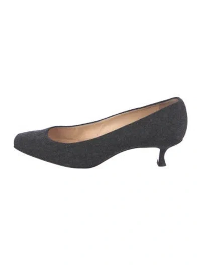 Pre-owned Christian Louboutin Spike Accents Wool Pumps In Grey
