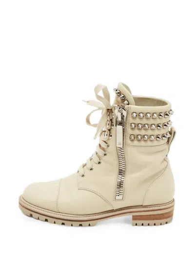 Pre-owned Christian Louboutin Spike Combat Boots In Neutral
