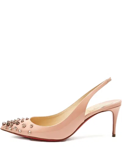 Pre-owned Christian Louboutin Spike-embellished Pointed-toe Slingback Pumps In Pink