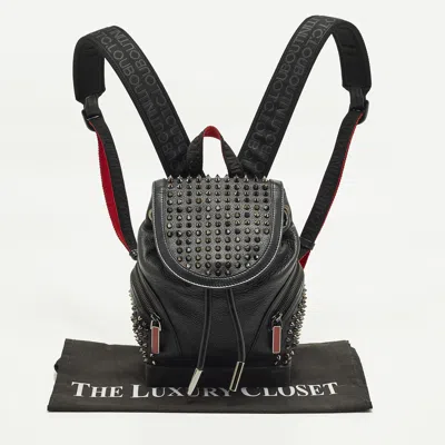 Pre-owned Christian Louboutin Spike Explorafunk Small Black Leather Backpack