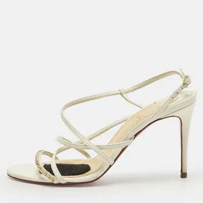 Pre-owned Christian Louboutin Spike Size 37.5 White Leather Slingback Sandals
