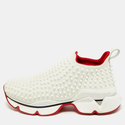 Pre-owned Christian Louboutin Spike Size 38 White Neoprene Sock Slip On Sneakers