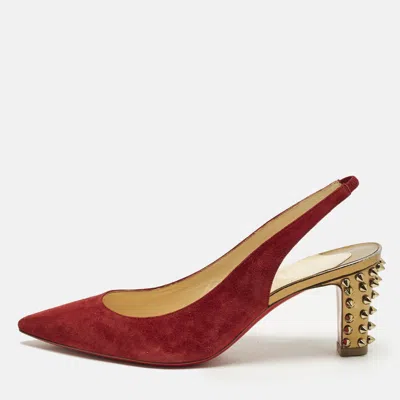 Pre-owned Christian Louboutin Spike Size 38.5 Red Suede Slingback Pumps