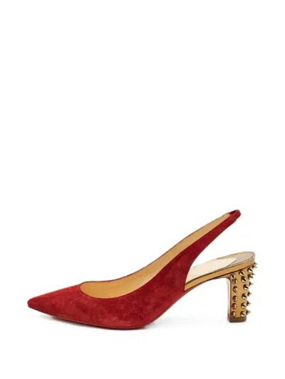 Pre-owned Christian Louboutin Spike Slingback Pumps In Red