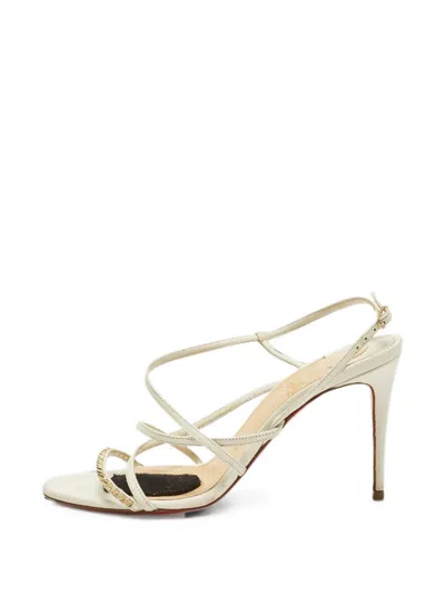 Pre-owned Christian Louboutin Spike Slingback Sandals In White