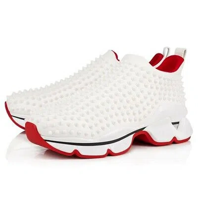 Pre-owned Christian Louboutin Spike Sock Donna Flat Snow White Red Neoprene Sneaker 36