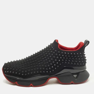 Pre-owned Christian Louboutin Spike Sock Size 43.5 Black Neoprene Slip On Sneakers
