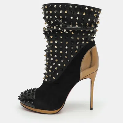 Pre-owned Christian Louboutin Spike Wars Size 37 Black Leather And Suede Boots