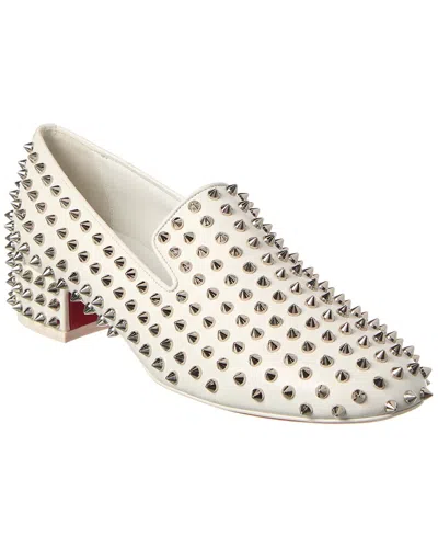 Christian Louboutin Spikeasy Studded Red Sole Slip-on Loafers In Biancolin Bianco