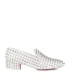 Christian Louboutin Spikeasy Studded Red Sole Slip-on Loafers In White
